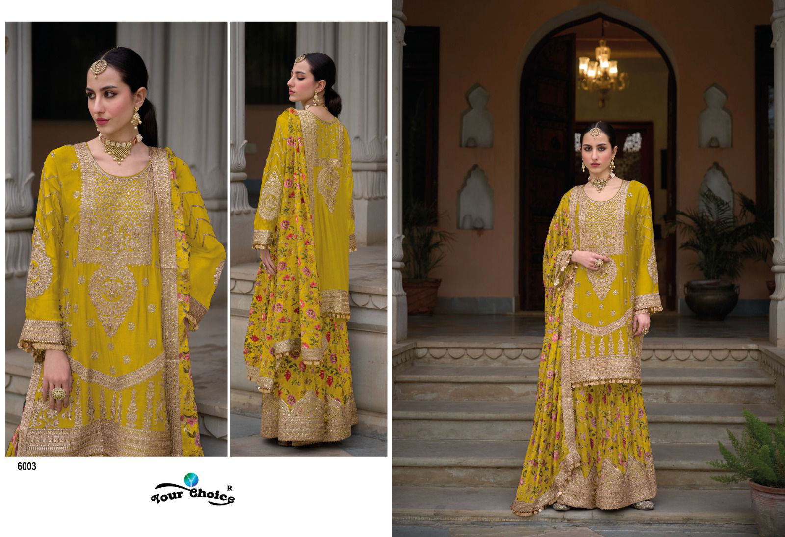 Sadaf Gold By Your Choice Heavy Wedding Wear Sharara Readymade Suits Wholesale Market In Surat